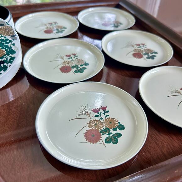 Vintage Otagiri Original Japan Lacquerware Coaster Set with 6 Floral Coasters - Picture 4 of 10